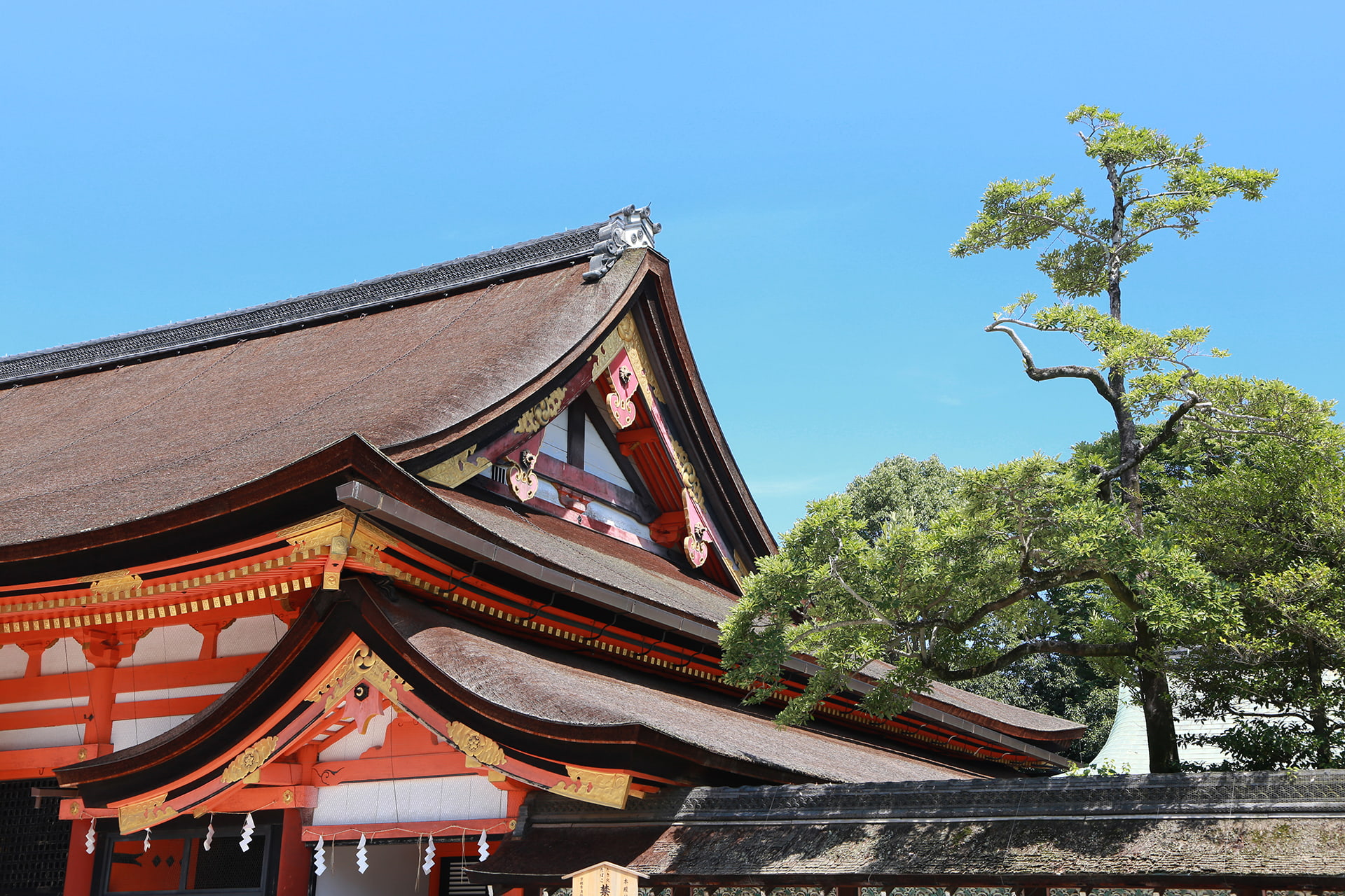 八坂神社の本殿の屋根周辺の外観